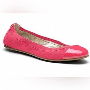 •COACH•CORAL PINK DALIA PATENT LEATHER &SIGNATURE “C” CANVAS BALLET FLAT SIZE 10